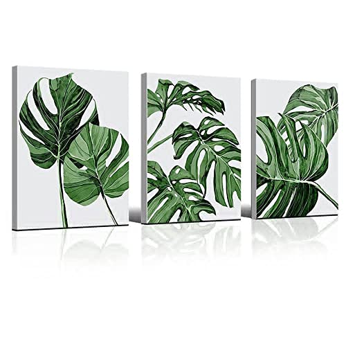 Wanfoou Juego de 3 Pósteres Modernos de Color Verde,Planta Pósteres en Lienzo, Cuadros Decoración Salón/Comedor/Pasillo/Recibidor/Dormitorio, Cuadro Decorativo Moderno Sin Marco,30×40CM