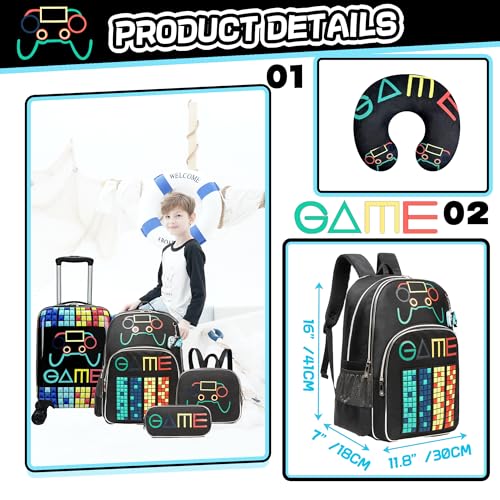 Image of Kids Suitcase Set for Boys Hardside Luggage with Spinner Wheels 5 Piece 16inch Toddler Suitcase for Boys Travel Carry on Luggage Airline Approved