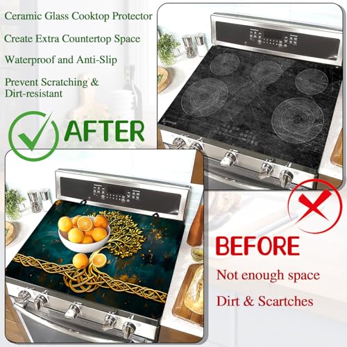 Image of Stove Top Cover for Electric Stove 28 inchx 20 inch, Tree of Life Heat Resistant Glass Top Stove Cover Protector, Glass Cooktop Covers, Kitchen Electric Flat Stove Top Covers
