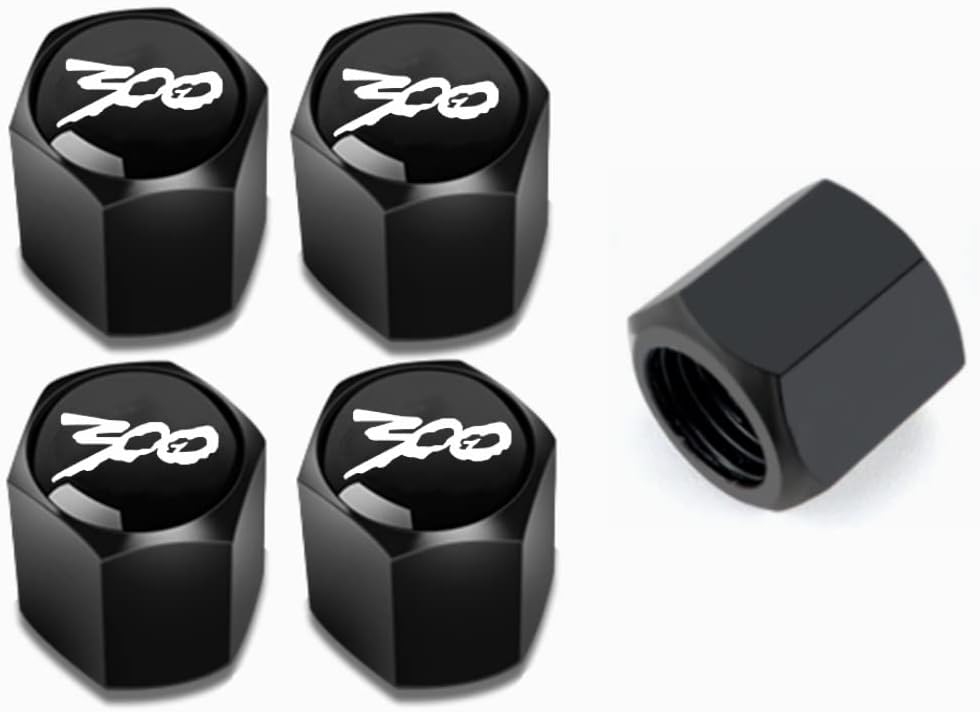 for Chrysler 300/C/ 300S Black Metal Tire Valve Stem Cap Covers Air Valve Cap Set Dust Proof Leak-Proof Air Cover Logo Styling Car Accessories(Pack of 5)