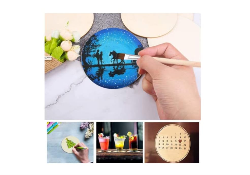 Image of 3 Inch Round Shaped MDF Coasters Plain Wooden Art Craft Coaster Blank Cutouts for Tea Coffee Painting Wood Sheet Craft, Decoupage,Resin Mandala Art Work & Decoration, 2.5mm Thick (Pack of 50)