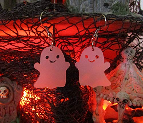 Happy Ghost Halloween Statement Dangle Earrings With Stainless Steel Hooks, Smiling Kawaii Cute Pastel Goth Ghosts Jewelry #TOP7