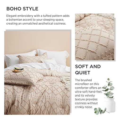 Image of Bedsure Queen Comforter Set - Warm Tan Comforter, Boho Tufted Distressed Vintage Bedding for Kids, 3 Pieces Farmhouse-Style Bed Set for All Seasons, Fluffy Soft Bedding with 2 Pillow Shams
