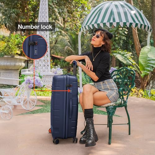Image of Nasher Miles Polypropylene 360 Degree Paris Hard-Sided Check-in Luggage 28 inch | 75cm | 8 Wheels Large Trolley Bag for Travel | Suitcase (Navy Blue)
