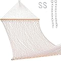 Lazy Daze Hammocks 12FT Double Rope Hammocks, 2 Person Hand Woven Cotton Hammock with Spreader Bar for Outdoor, Indoor, Patio, Poolside, FIT 13-15 Foot Stand, Max 450 Lbs, Natural, 141 x 57 inches