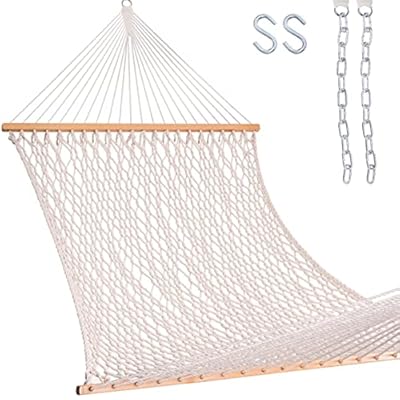 Lazy Daze Hammocks 12FT Double Rope Hammocks, 2 Person Hand Woven Cotton Hammock with Spreader Bar for Outdoor, Indoor, Patio, Poolside, FIT 13-15 Foot Stand, Max 450 Lbs, Natural, 141 x 57 inches