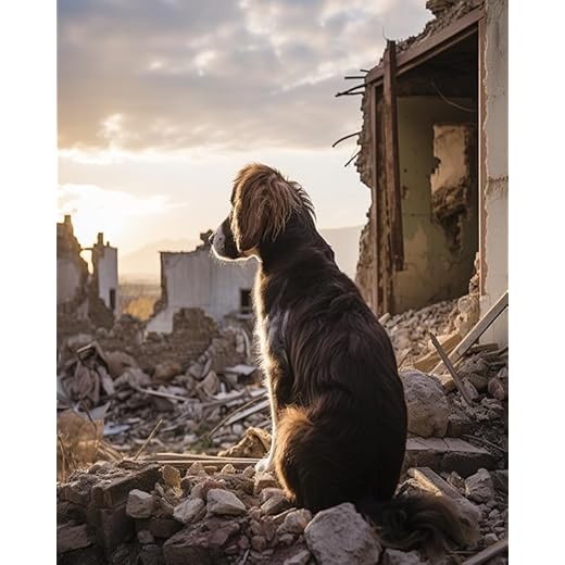 SKMN Pintura por números para adultos y niños, perro que busca comida en las ruinas, kit de pintura por números para manualidades, kits de regalo, Navidad, cumpleaños, 40 x 50 cm, sin marco