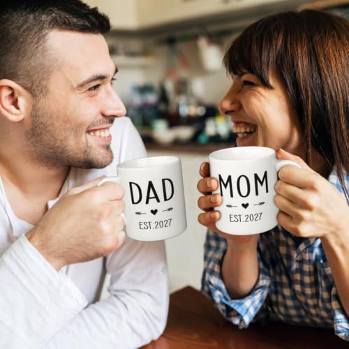 Image of Pregnancy Gifts for New Parents Est 2027- New Mom Gifts Basket for Pregnancy Announcement, Baby Shower - Mom & Dad Mugs, Decision Coin, Ultrasound Frame, Swaddle Blanket, Bib, Socks