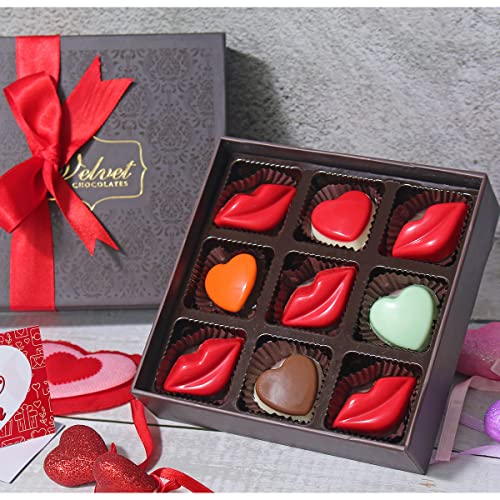 Image of Velvet Fine Chocolates Valentine Gift Hamper with Heart Shaped Chocolate for Husband, Wife, Girlfriend, Boyfriend, 130 Grams | Valentines's Day Gift with Greeting Card