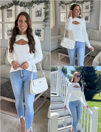 Image of Zeagoo Sweaters for Women 2026 Knit Trendy Long Sleeve Lightweight Slim Fit Pullover Cutout Tops S-XXL