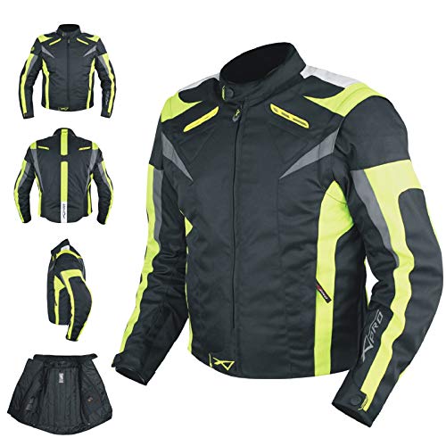 A-Pro Giacca Tessuto Moto Protezioni CE Manica Staccabile Gilet Termico giallo fluo L