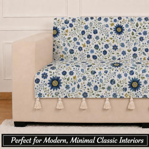 Image of STITCHNEST 'Eden Weaves Collection Series' 3 Seater Sofa Cover - Full Coverage| Elegant Woven Fabric, Decorative Tassels, Washable & Durable for Modern Living