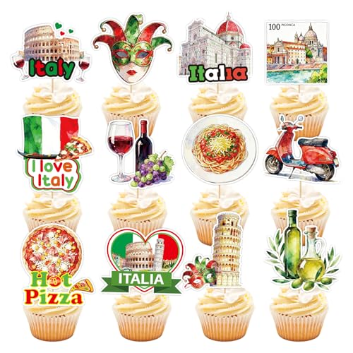36Pcs Italy Birthday Cupcake Toppers Italian Party Decorations I Love