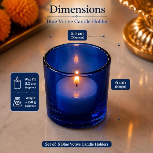 Image of Pure Source India Set of 12 Glass Votive Tealight Candle Holders - Home Decoration (Glass, Pack of 12, Blue)