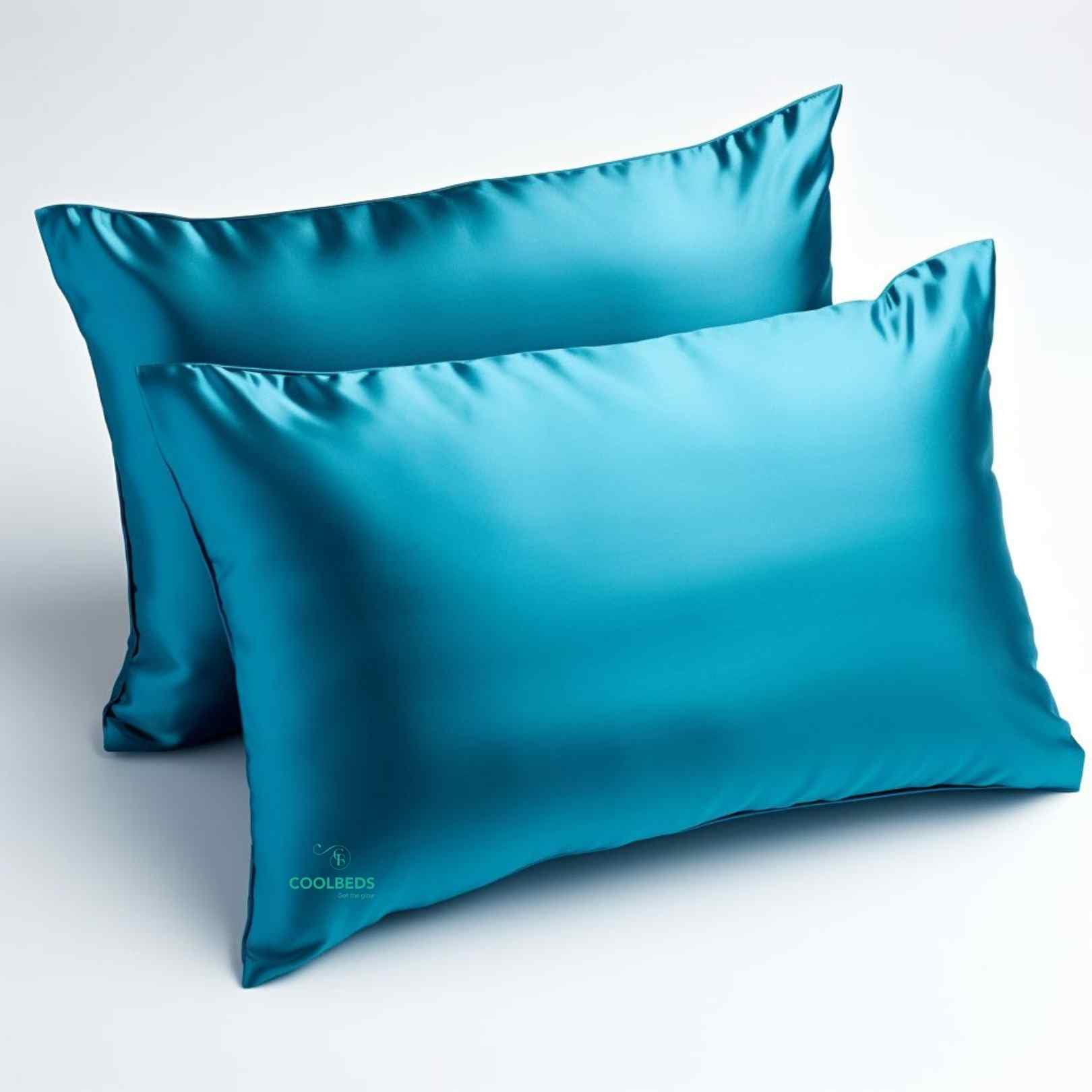 coolbeds satin pillow covers for hair & skin - silk pillow case set of 2 with 3 hair scrunchies for women - 400 thread count - envelope closure (teal)