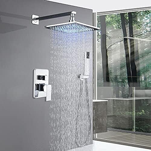 Colonne de douche LED pluie 30cm en nickel brossé avec mitigeur et douchette