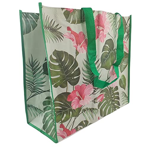 LEVA PRA CASA Bolsa Ecológica Reutilizável Sacola Ombro Verde Estampado Rafia 20kg 2 Alças Lavável Dobrável Retornável Compras Mercado