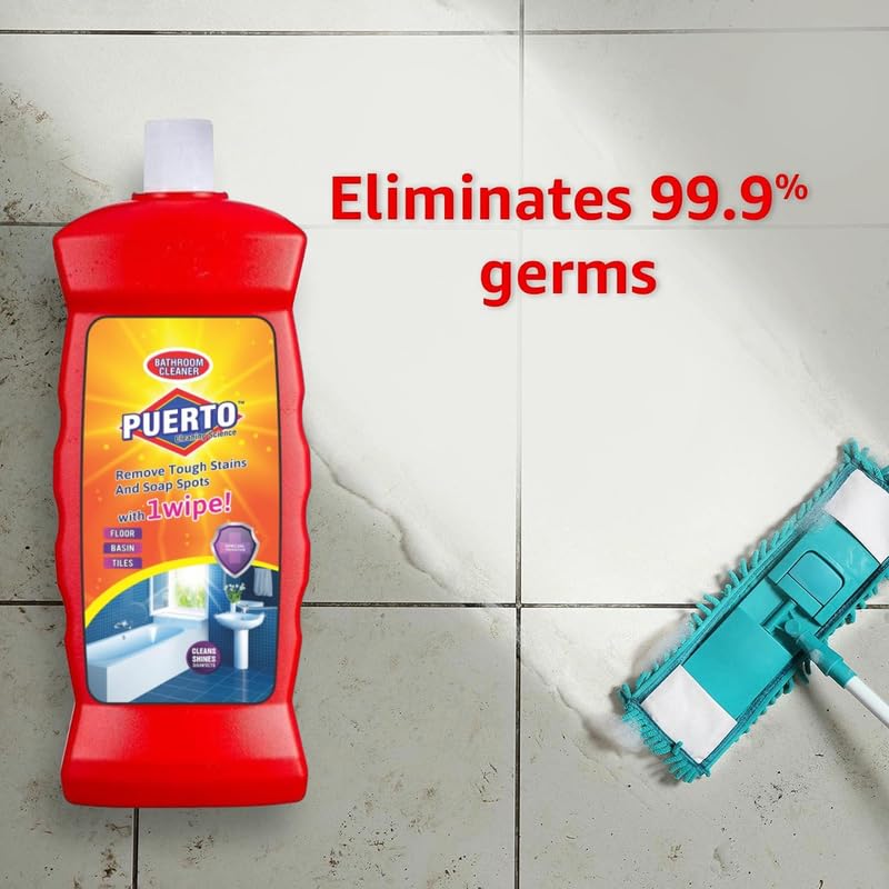 Image of Puerto Bathroom Cleaner - 1 Ltr (Pack of 2)| Suitable for Bathroom floors, Slabs, Wall tiles, Sinks, Basins, Stainless Steel taps and Shower heads