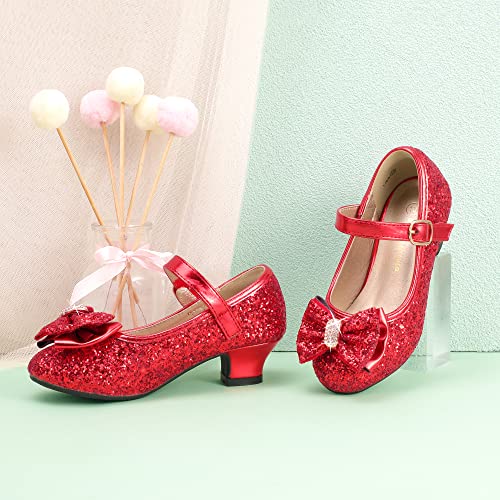 Image of PANDNAINJIA Girls Dress Shoes Toddler Heels Mary Jane Pumps | Little Big Kids Low Heel Flower Girl Bow Wedding Party Church Communion Princess Shoes