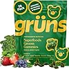 Gruns Adults Super Greens Gummies, Multivitamin Superfood Gummy Bears with Spirulina, Chlorella, Prebiotics & Fiber for Digestive Health, Adaptogens Supplement with 20 Vitamins & Minerals, 28 Count