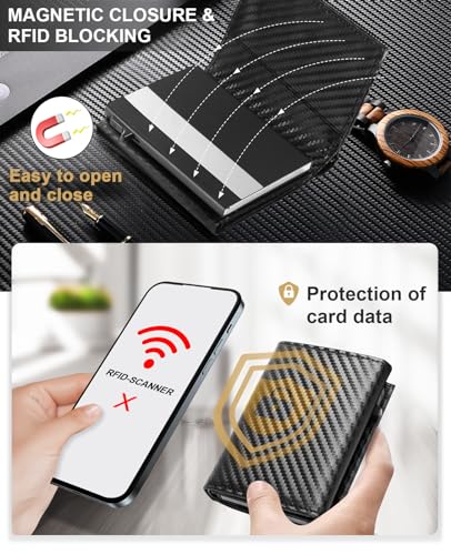 UNOSEKS Mens Wallet Card Holder - Minimalist Wallet for Men - Mens Wallet with RFID Blocking,Pop Up Aluminum Credit Card Holder (Black)4