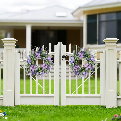 Colorspec 38 cm Lavendelkränze für die Haustür, künstlicher Frühlings- und Sommerkranz mit lila Schmetterlingen, Ganzjahreskranz-Dekoration für Zuhause, Bauernhaus, Hochzeit, drinnen und draußen
