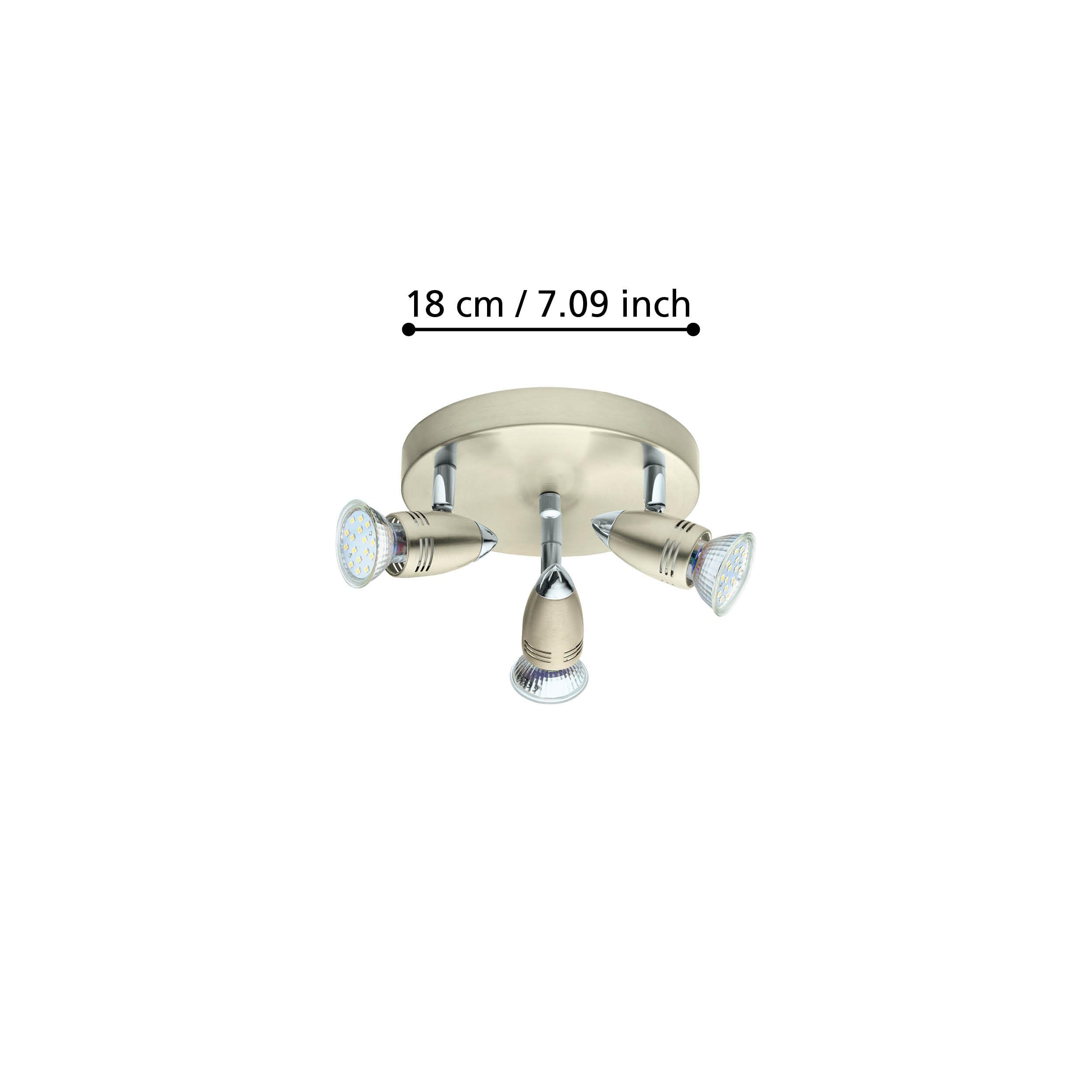 EGLO Magnum - Lampada da soffitto a LED, 3 luci, in metallo, colore nichel opaco, cromata, con lampadine GU10, luce bianca calda, 25,5 cm