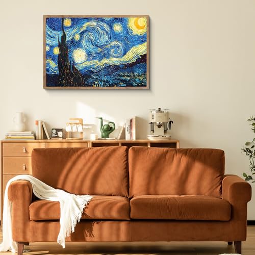 ゴッホ「星月夜」阪画屋 アートパネル アートボード ポスター 玄関 壁画 壁掛け 壁飾り 部屋飾り 飾り絵 絵 絵画 油絵 ソファの背景画 インテリア 現代 モダン フレーム 額付き 木枠付きの完成品 木目調 キャンバス 風水 風景画 プレゼント ギフト 40×30 [4]