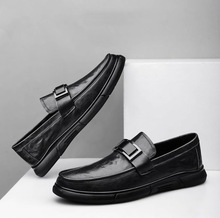 Mens Slip-On Business Casual Shoes Wide Classical Style Genuine Leather Dress Shoes Loafers Pointed Toe Office Wedding Formal Modern Oxfords for Men4