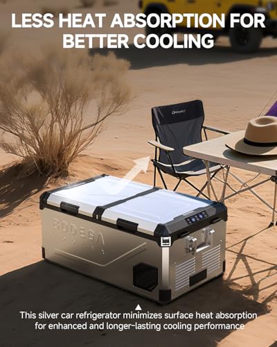 Image of BODEGA Stainless Steel 12 Volt Car Refrigerator, 79 Quart Portable Freezer Car Fridge Dual Zone With APP Control, -4℉-68℉ Electric Cooler, 12 /24V DC and 100-240V AC, for Vehicles,Camping, RV, Outdoor