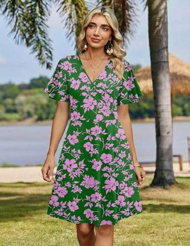 Image of Zeagoo Womens Summer Dresses Wrap V Neck Dress Floral A-Line Ruffle Sleeve Casual Sundress with Pockets 2026