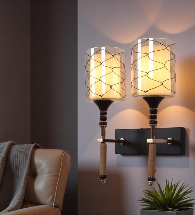 Image of ELAINTE Premium Wall Light | | Elegant Glass Wall Lamp for Living Room & Hallway | 3 Years Warranty | Free Bulb (Aurea-Double)