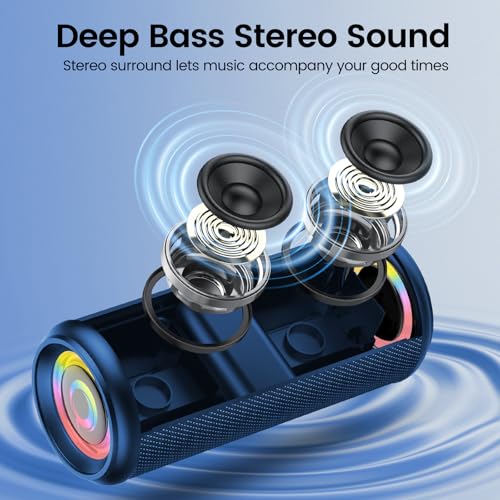 undefined Portable Bluetooth Speaker, 2026 Bluetooth 5.4 Wireless Speaker with 20W HD Loud Stereo Sound, 20H Playtime, LED Lights, IP7, TWS Pairing, Built-in Mic, for Outdoor, Home, Beach, Party, Gift, Blue の商品画像 4