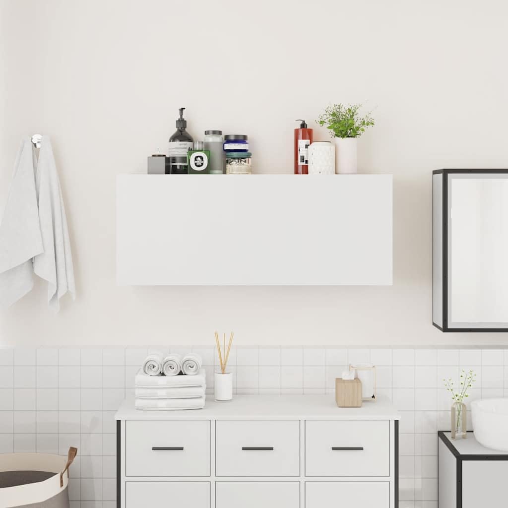 Mueble de Pared de baño Madera ingeniería Blanco 100x25x40 cm, Mobiliario Armarios y Almacenamiento Tocadores Tocadores de baño, Blanco, 16kg