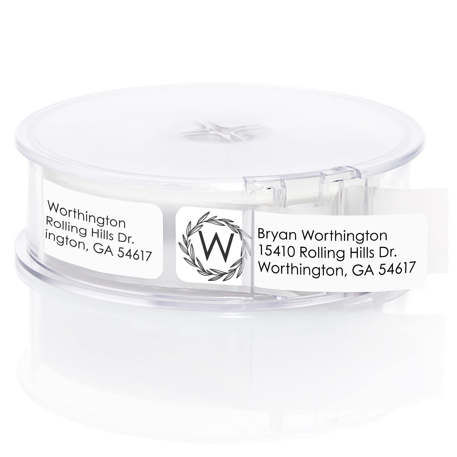 Wreath Monogram Rolled Address Labels / 250 Personalized Return Address Labels/Designer Address Stickers in Elegant Plastic Dispenser