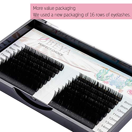 OBEYA Eyelash Extensions 0.10 D Curl Lash Extensions 8-15mm Mixed Tray, 16 Rows Faux Mink Individual Lashes, Eyelash Extension Supplies Semi-Permanent Eyelashes Application for Professional Salon Use