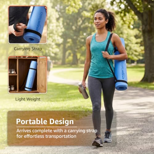 Image of Amazon Basics TPE Yoga Mat | 6 mm Thick | Non-Slip Grippy Surface | Lightweight & Durable Rubber-Like Material | Floor Protection | Ideal for Yoga, Pilates, Stretching & Fitness | 180 x 61 cm | Blue