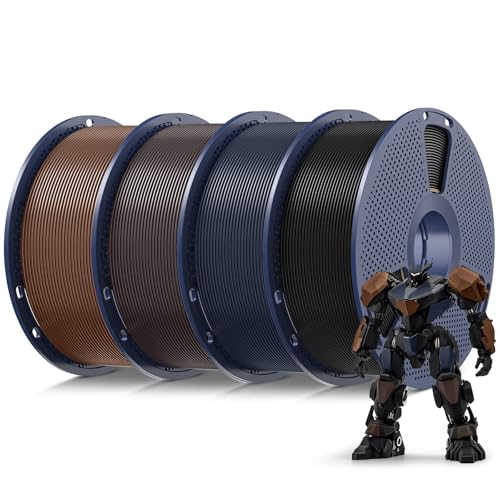 Image of SUNLU 4kg PLA 3D Printer Filament Bundle Multicolor, Neatly Wound PLA Filament 1.75mm ±0.02mm, Individually Vacuum Packed, 4kg in Total, 1kg per Spool, 4 Pack, 3 Black Series and Brown
