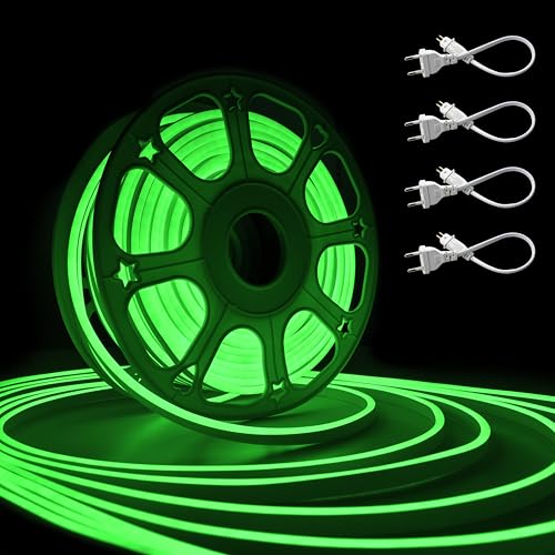 Image of Forus 40 Meter LED Neon Strip Light | Waterproof Outdoor Flexible & Cuttable Decorative LED Neon Lights for Indoor Wall Decor, Custom Name Sign, Diwali Lighting | Green 1Pc with 4 Connectors