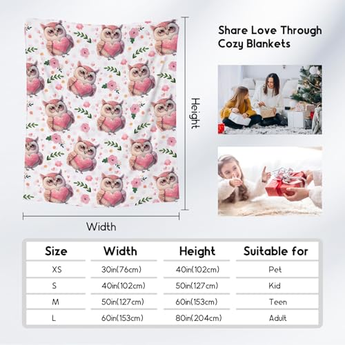 Owl Throw Blanket, Cozy Flannel Throw Blankets for Couch Office, Cute Soft Throw Gifts for Kids, Pink 30"x40"