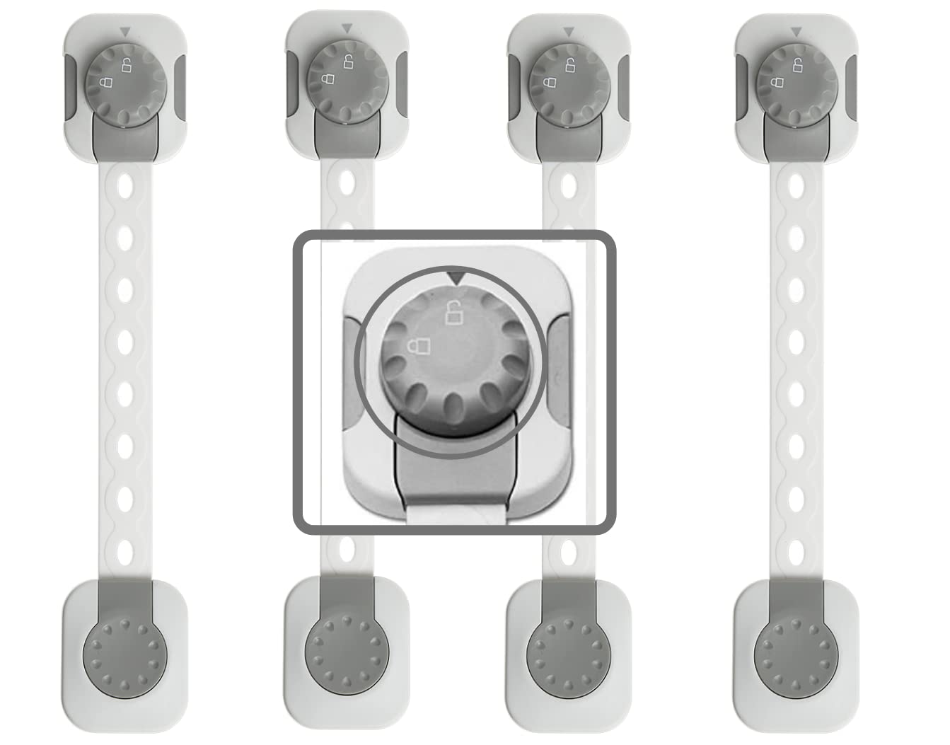 Little Lovelies® Baby Safety Locks – 4Pcs Set | Child Proof Adhesive Locks for Cabinets, Drawers & Doors | Easy Install with Strong 3M Tape