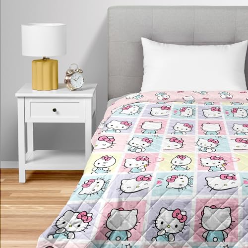 Hello Kitty Sweet As Can Be Queen/King Quilted Blanket, Cozy Fantasy Bedding for Gamers, Kids & Adults, Throw for Bedroom, Sofa, or Game Room Décor, 90 x 90 Inches