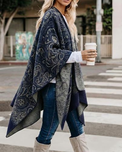 Image of Bestshe Women's Boho Open Front Poncho Plaid Shawl Wrap Cape | Tassel Cardigan Sweater, Cozy Layering, Fall Winter Clothes for Women