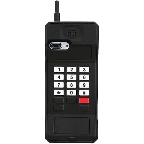 UnnFiko 3D Silicone Case Compatible with iPhone 7 8 SE2 SE3, Retro Classic Creative Soft Rubber Bumper Cover Cool Fun Thick Protective Stand Case (Retro Cellphone Black, iPhone 7/8 / SE2 / SE3)