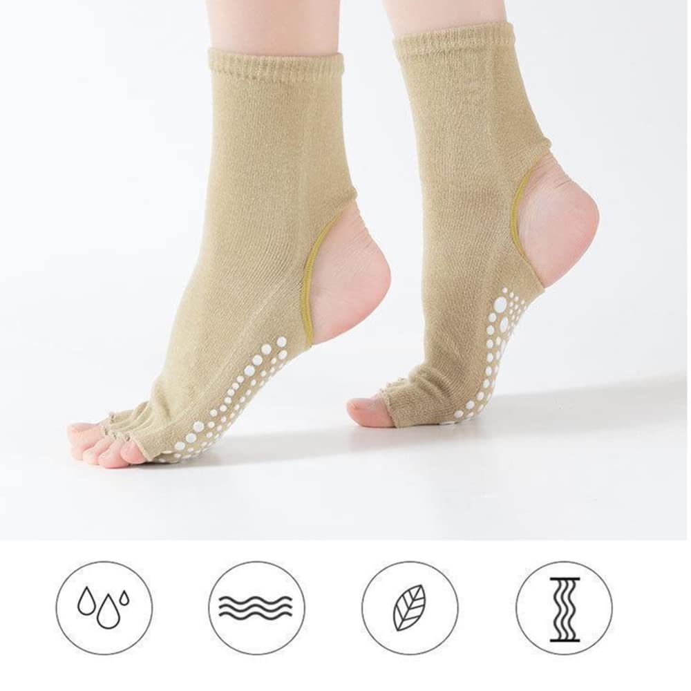 POKEAT 6Pair Women Five Toes Yoga Socks Girls Toeless Stocking for Dance Pilates Fitness Training Sportswear Long Socks