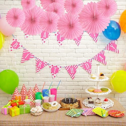 Image of 20 Pcs Pink Hanging Paper Fan, Hanging Honeycomb Round Paper Fans for Weddings, Birthdays, Valentine's Day, Baby Showers, Classroom, Events Ceiling Party Supplies Decorations
