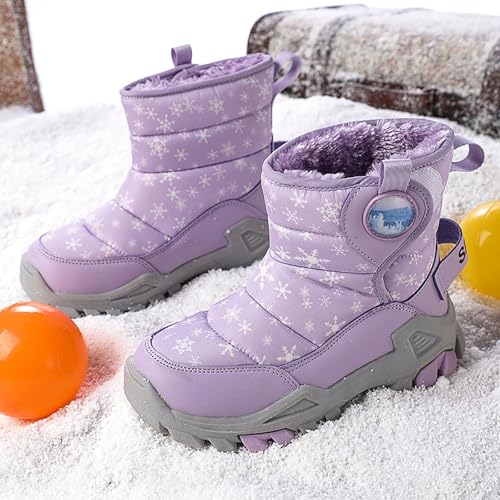 W𝐚terproof Kids Snow Boots Girls Boys Toddlers Fleece Lined Snow Boots For Boys Insulated Non Slip Mid Calf Boots2