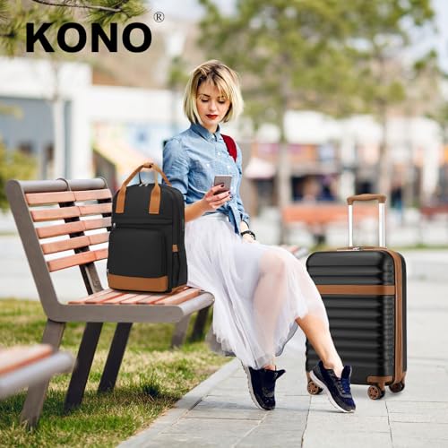 Kono Airline Approved Suitcase Set 3 Piece Luggage Set Lightweight Carry On Travel Luggage, TSA Lock Spinner Wheels Hardshell (Black/Brown, 3 piece set (BP/TB/20)) - Thumbnail 6