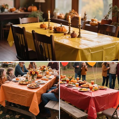 Image of 12 Pcs Plastic Tablecloths, Disposable Rectangle 54 x 108 Inch Waterproof Table Covers for Fall Harvest Thanksgiving Day Family Birthday Baby Shower Party Decorations