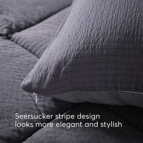 Kasentex All Season Quilted Comforter Set Twin With 1 Pillow Sham, Cozy Soft Seersucker Bedding Set Textured, Down Alternative Fill(Twin/Twin Xl Set, Grey) #TOP3